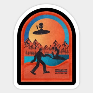 Hide And Seek.Retro Bigfoot Alien And Loch Ness Monster Sticker